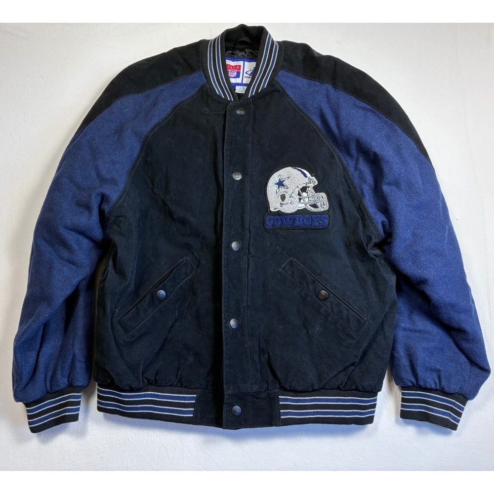 Logo Athletic Dallas Cowboys Suede Varsity Jacket Mens L Black Blue Vintage